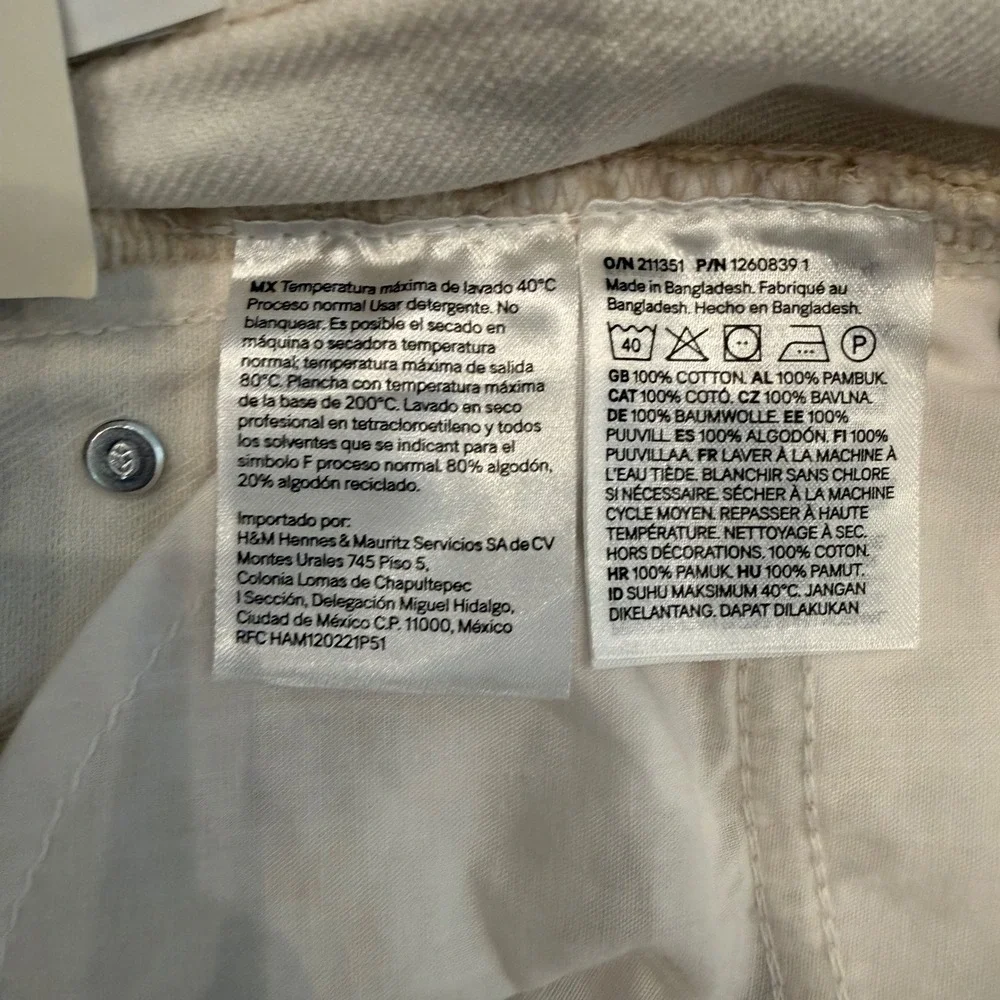 H&M Divided Wide High Waist Jeans Cream Studded Full Length Cotton 12/32 - Picture 6 of 9